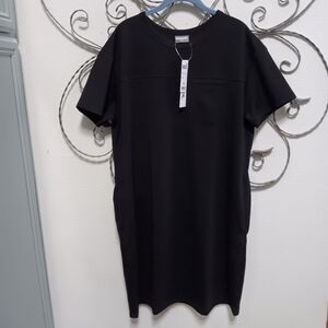 32 Degrees Luxe stretch knit NWT black shift dress with pockets, XL